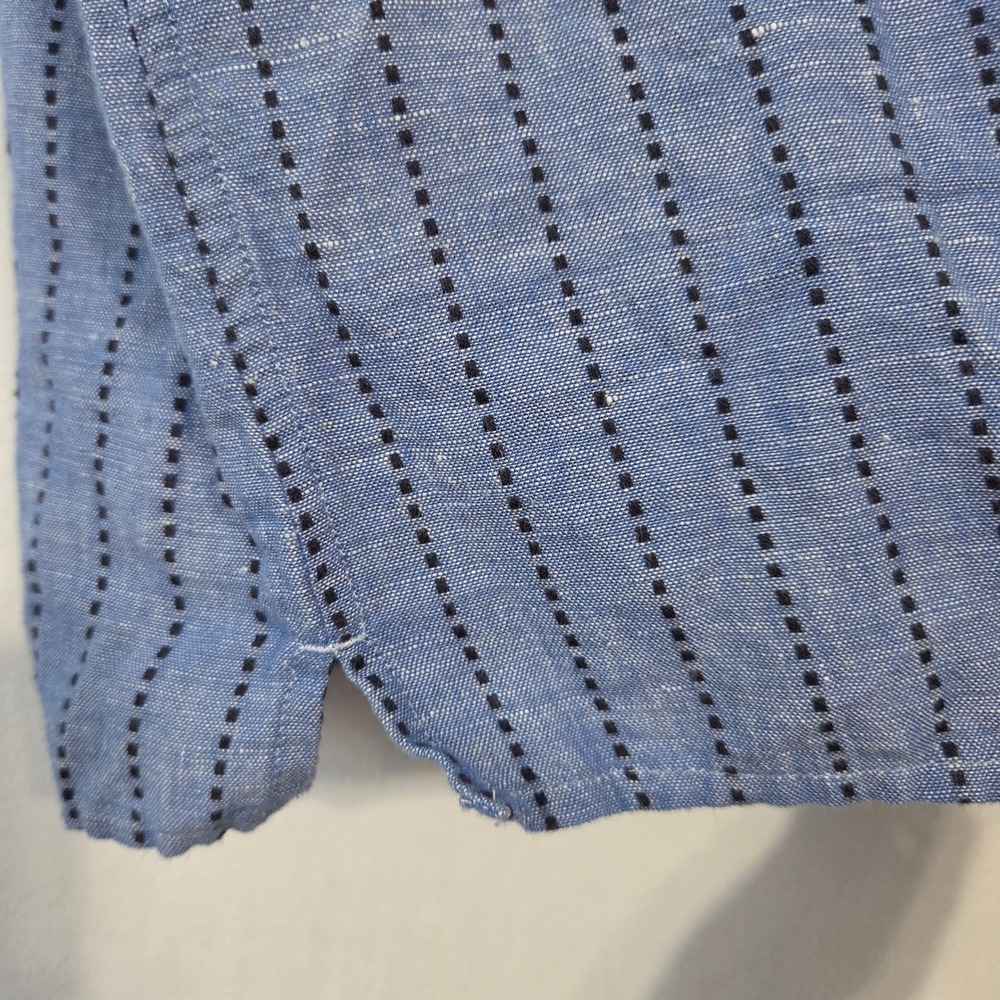 Criquet Button Up Shirt Mens M Blue Linen Blend Dot Stripe Coastal Preppy Modern - Picture 10 of 12